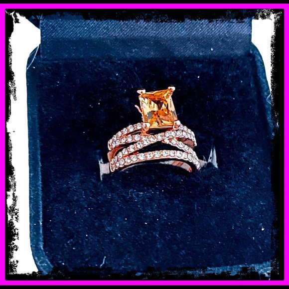 New Rose Gold Yellow Topaz November Birthstone Twisted Ring Emerald Cut Ring 6 - Picture 2 of 7